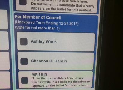 Screenshot of ballot