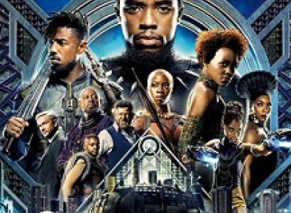 Lots of black people's faces and bodies posing like a movie poster wearing superhero type clothes against a blue background that looks high tech