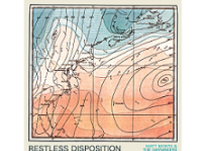 Square album cover with a swirly arty design with blue at top, white in the middle and peach color at bottom