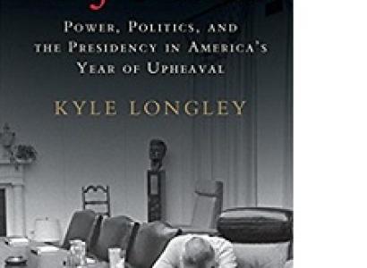 Black and white book cover with the words LBJ's 1968