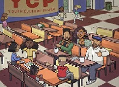 Cartoon with people sitting in a classroom and sign saying Jayare YCP Youth Culture Power