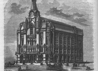 Black and white sketch of old city hall