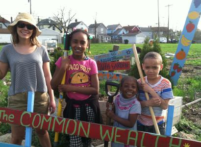 Kids posing at garden