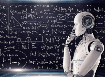 Robot in front of mathematical equation