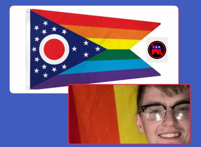 Gay rights flag of Ohio and a man's face