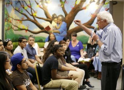 Bernie Sanders talking to young people