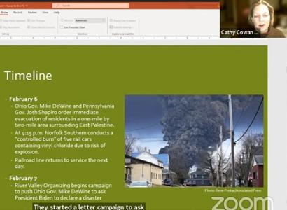 Example of Poweroint slide with Cathy's face and a photo of big smoke cloud