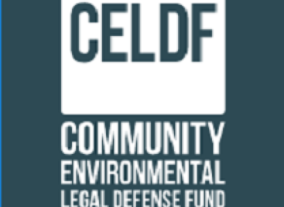 CELDF and words Community Environmental Legal Defense Fund in white letters on blue background