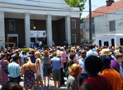 People gatheted at church for memorial in Charleston