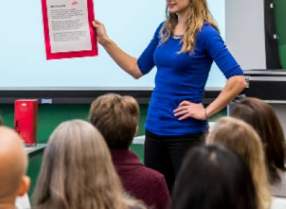 Woman teaching a college class