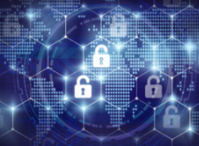 Padlocks floating in cyberspace