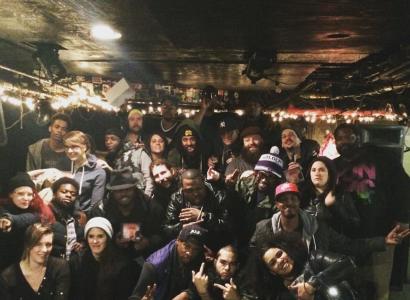 Lots of people from Bernie's posing together