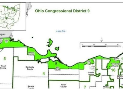 Map of gerrymandered district in northern Ohio