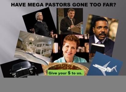 Collage of photos of pastors plane, car, big house, request for money