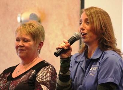 Woman talking into mic
