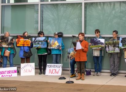 People protesting outside