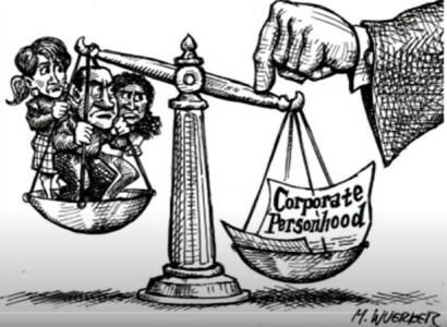 Scale with people on one side and corporate personhood on the other