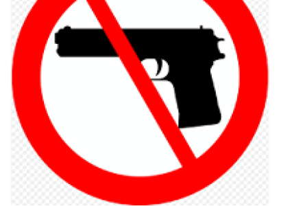 Black gun with a red circle around it and a slash through it - a "no" symbol