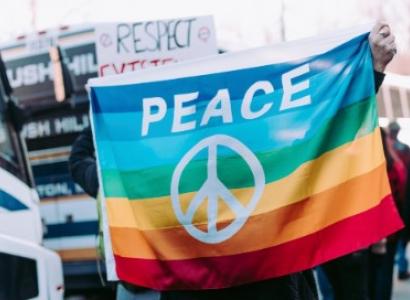 Peace sign on rainbow flag