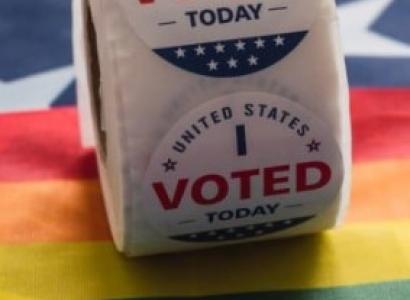 Rainbow flag with I voted today sticker