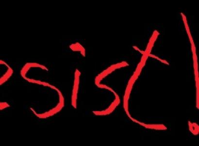 Resist in red on black