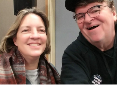 Cathy Cowan Becker and Michael Moore