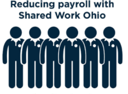 Words: Reducing payroll with Shared Work Ohio and figures of people