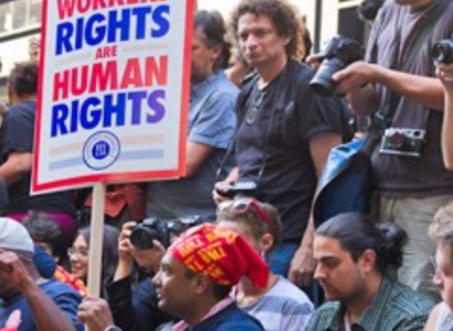 Protest sign Worker's rights are human rights