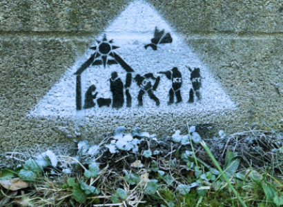 Hand drawn picture of ICE helicopter picking up Mary, Joseph and Jesus