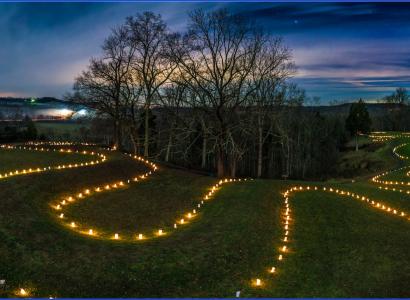 Lights lining the serpent mound