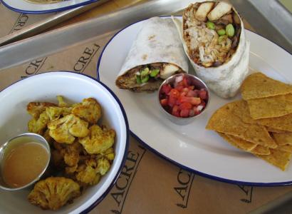 Cauliflower with peanut sauce and Moo Shu Wrap with tofu