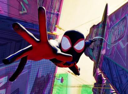 Spiderman flying through buildings