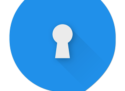 Big blue apostrophe-looking symbol with a key hole in the middle