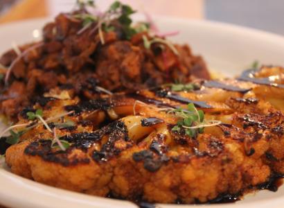 Cauliflower steak and sweet potatoes