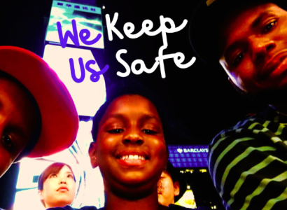 Young immigrant kids with word We keep us safe