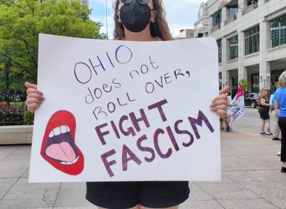 Sign saying Ohio does not roll over Fight Fascism