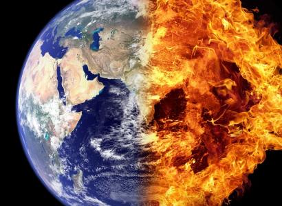 The Earth from space with half of it on fire