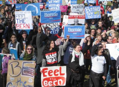 On February 27 about 900 Bernie Sanders supporters gathered for a rally at the Wexner Center Plaza on the OSU campus and marched to Goodale Park. 