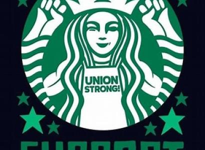Poster saying Support Starbucks workers