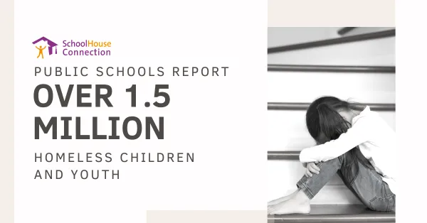 Young child on floor with head in knees and stats on homeless youth