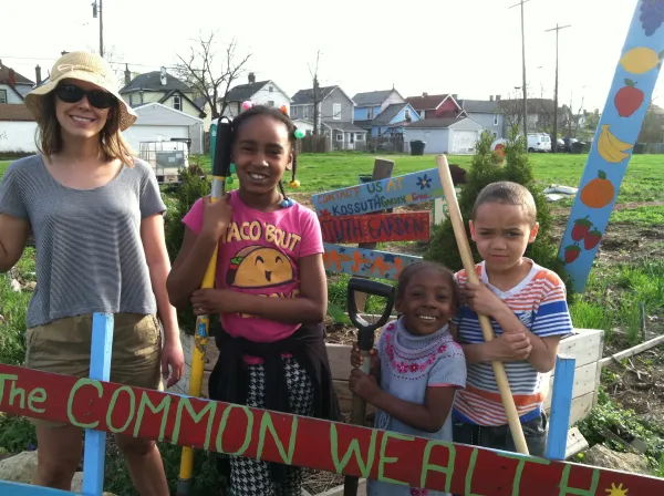 Kids posing at garden