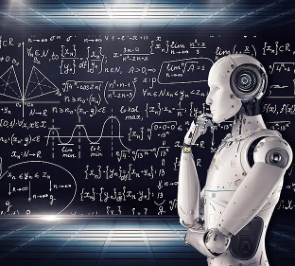 Robot in front of mathematical equation