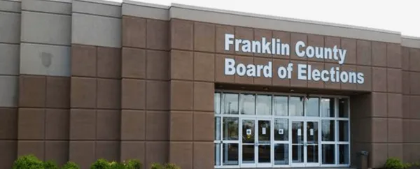Big building with words Franklin County Board of Elections with glass doors