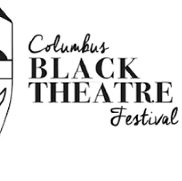 Half of a drama mask smiling and words Columbus Black Theater Festival