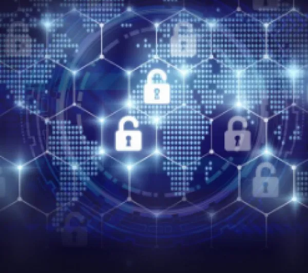 Padlocks floating in cyberspace