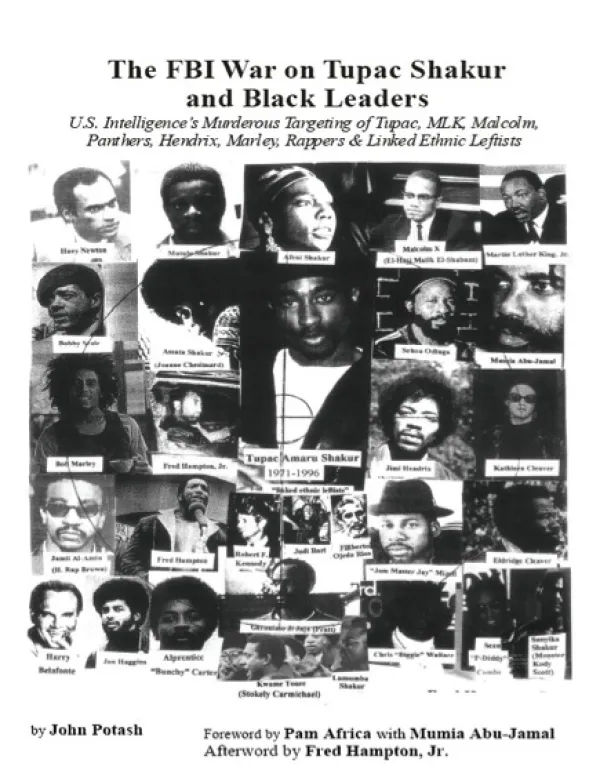 Lots of black & white photos of Tupac and others with captions