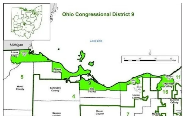 Map of gerrymandered district in northern Ohio