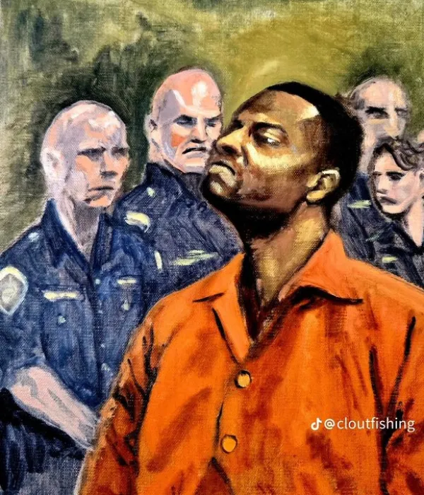 Black man surrounded by white cops