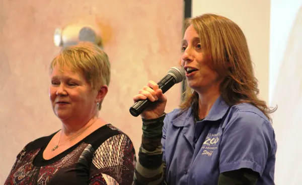 Woman talking into mic