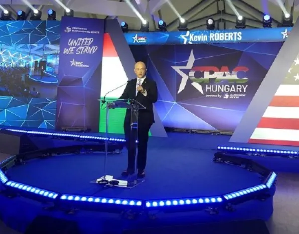 Kevin Roberts addressing CPAC Hungary 2023. Bálna Convention Center, Central Europe.